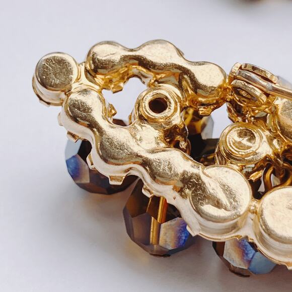 VTG Juliana Mid Century Cha Cha Brooch Earrings Set Gold Tone AB Beads Root Beer - Picture 7 of 14